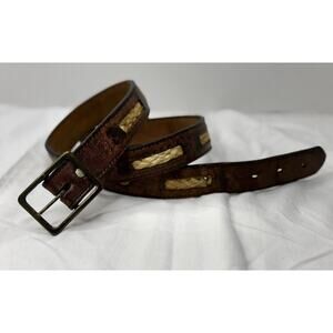 Hand Made Genuine Leather & Straw Belt Western Work Size 38